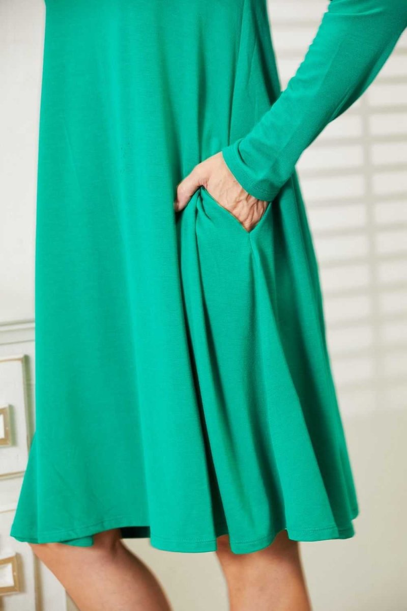 Zenana Full Size Long Sleeve Flare Dress with Pockets - Hopeford Streams