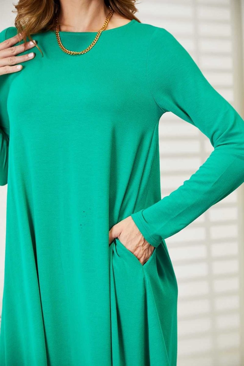 Zenana Full Size Long Sleeve Flare Dress with Pockets - Hopeford Streams