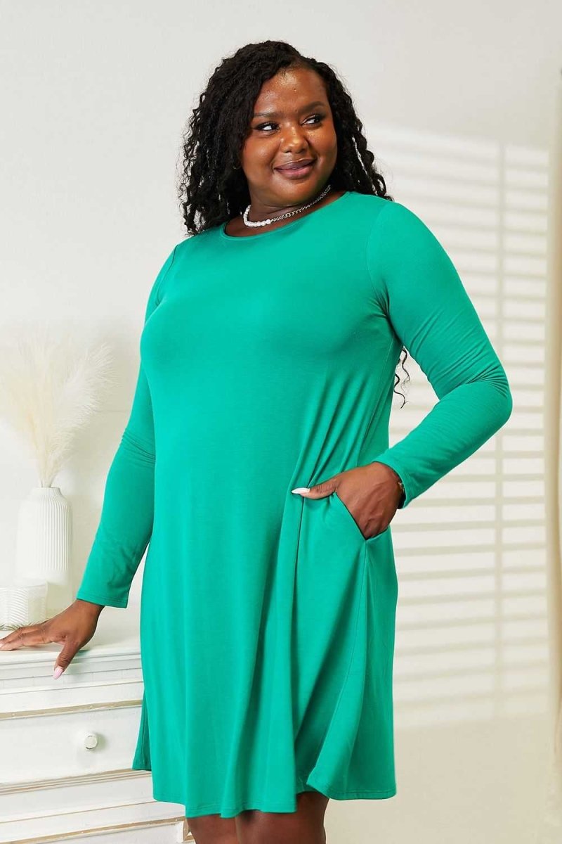Zenana Full Size Long Sleeve Flare Dress with Pockets - Hopeford Streams