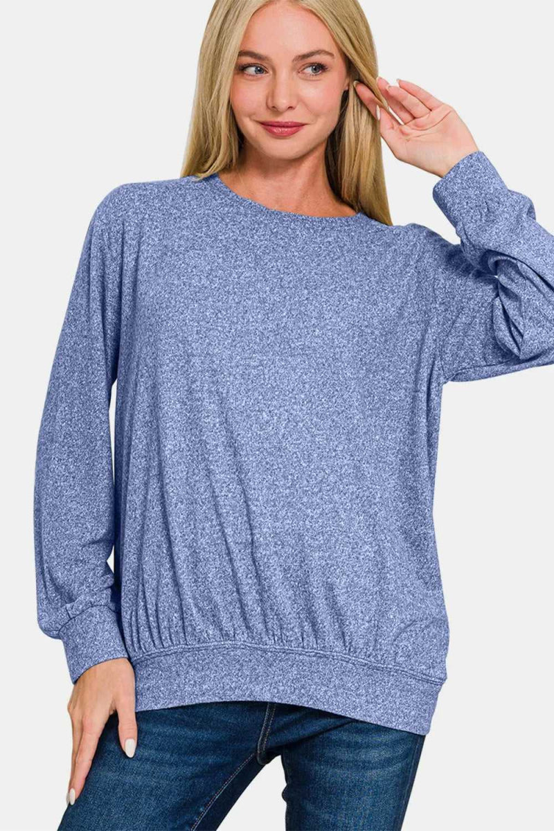 Zenana Full Size Melange Round Neck Top - Hopeford Streams