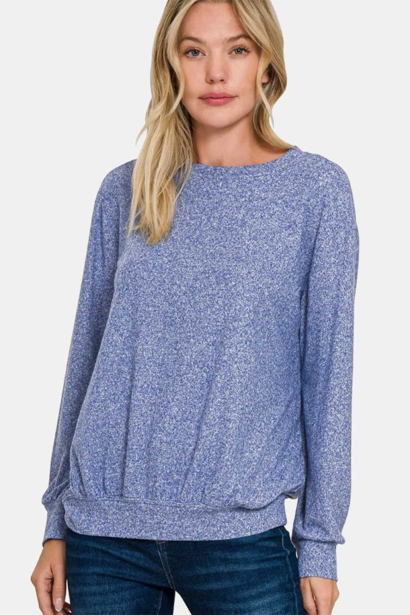 Zenana Full Size Melange Round Neck Top - Hopeford Streams