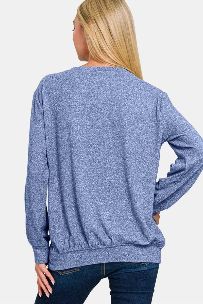 Zenana Full Size Melange Round Neck Top - Hopeford Streams