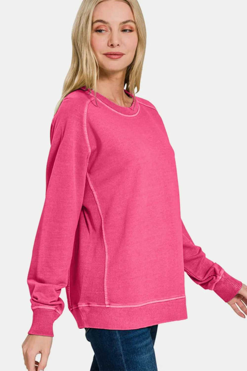 Zenana Full Size Pigment Dyed French Terry Sweatshirt - Hopeford Streams