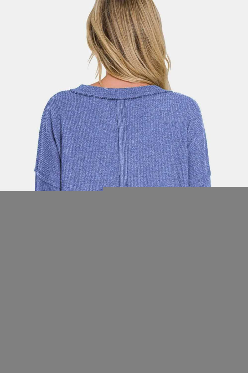 Zenana Full Size Ribbed V - Neck Drop Shoulder Top - Hopeford Streams