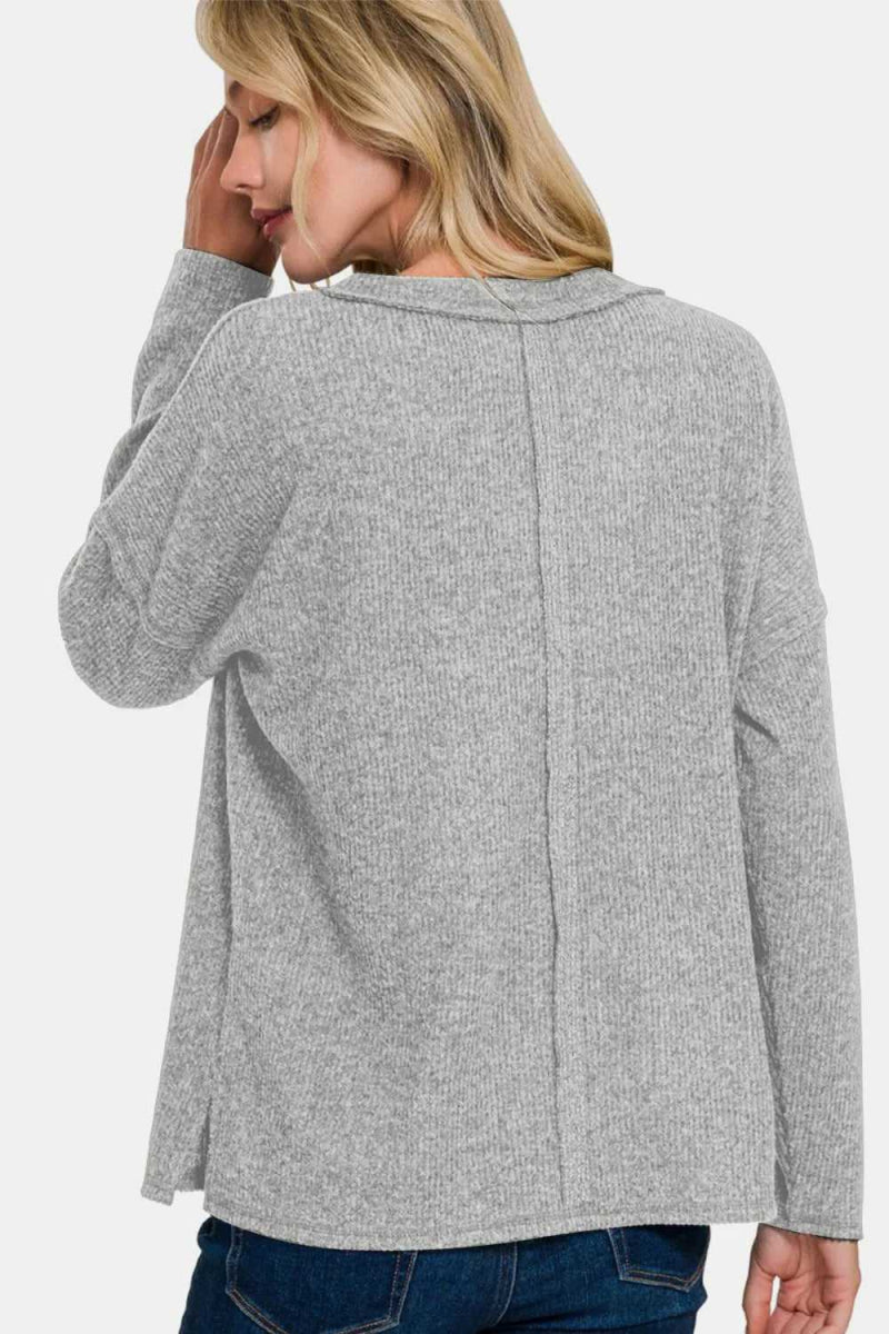 Zenana Full Size Ribbed V - Neck Drop Shoulder Top - Hopeford Streams