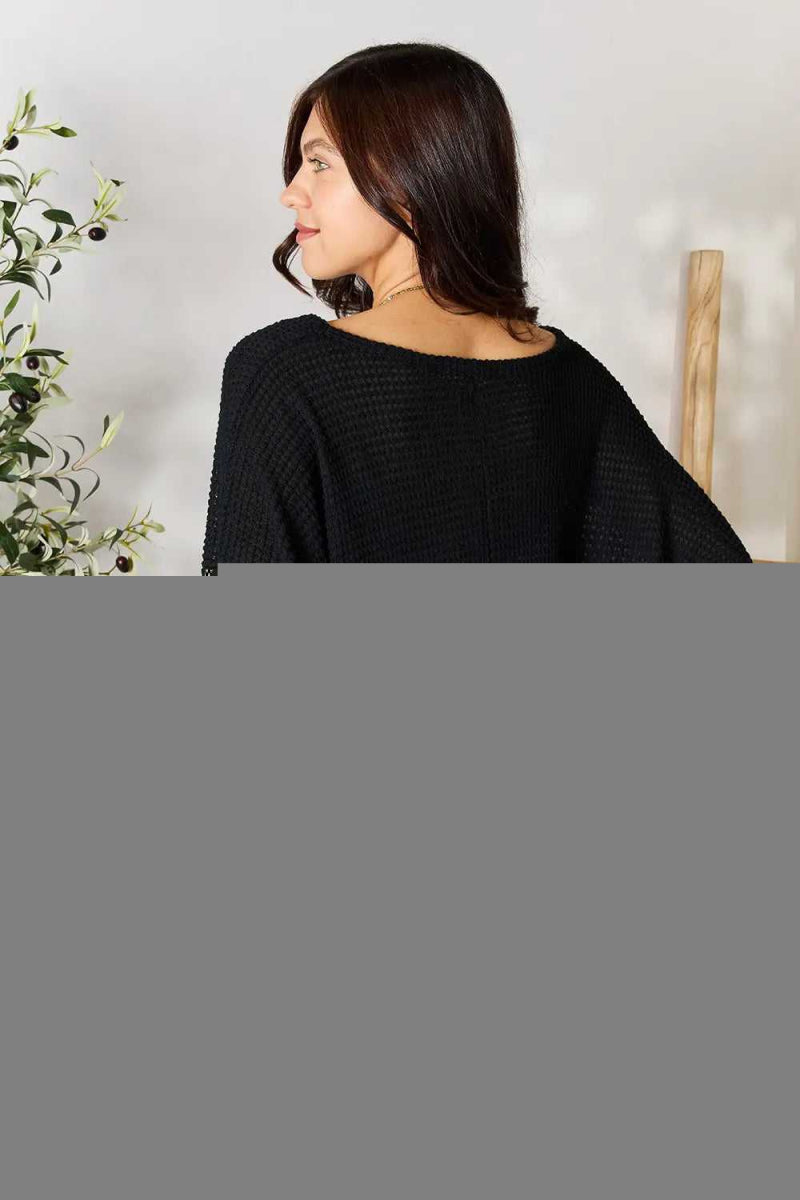 Zenana Full Size Round Neck High - Low Slit Knit Top - Hopeford Streams