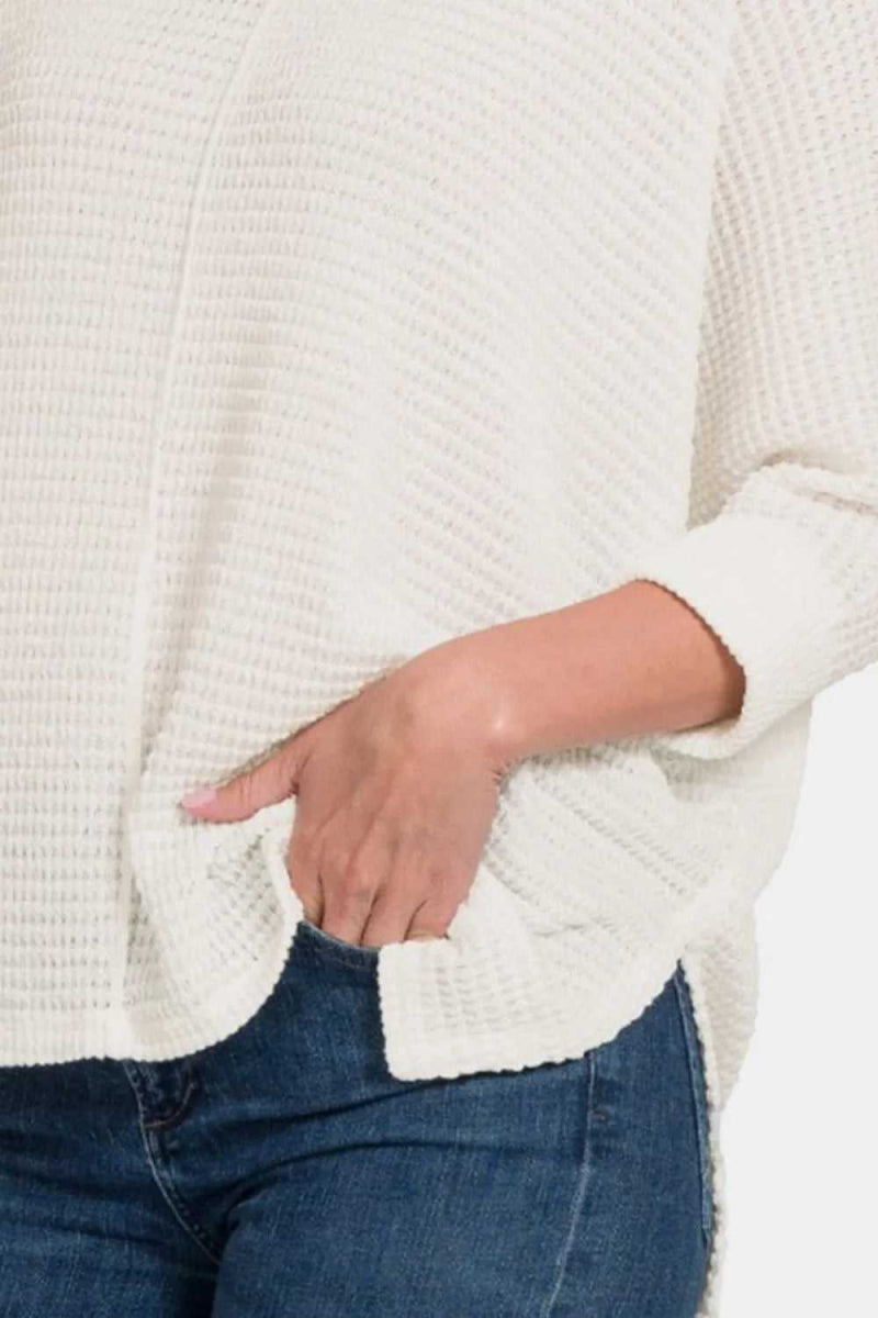Zenana Full Size Round Neck High - Low Slit Knit Top - Hopeford Streams