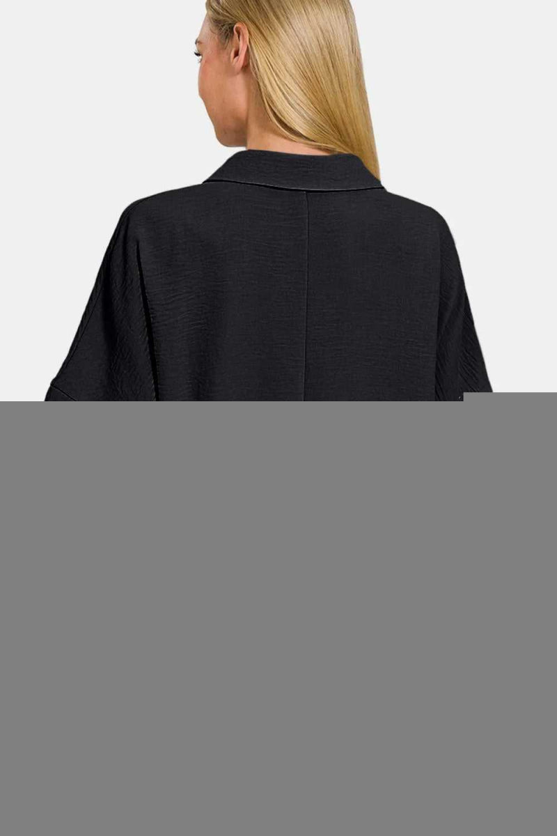 Zenana Full Size Texture Collared Neck Short Sleeve Top - Hopeford Streams