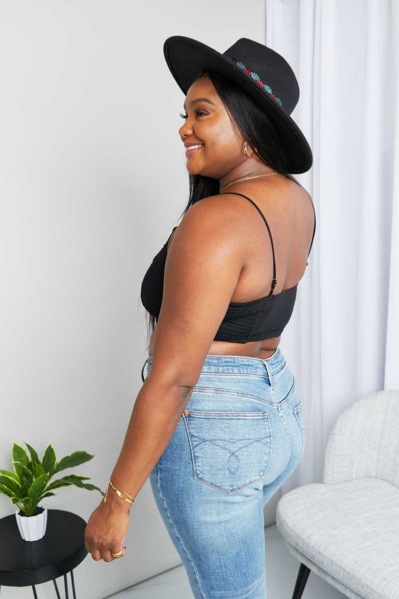 Zenana Full Size Textured Spaghetti Strap Bralette in Black - Hopeford Streams