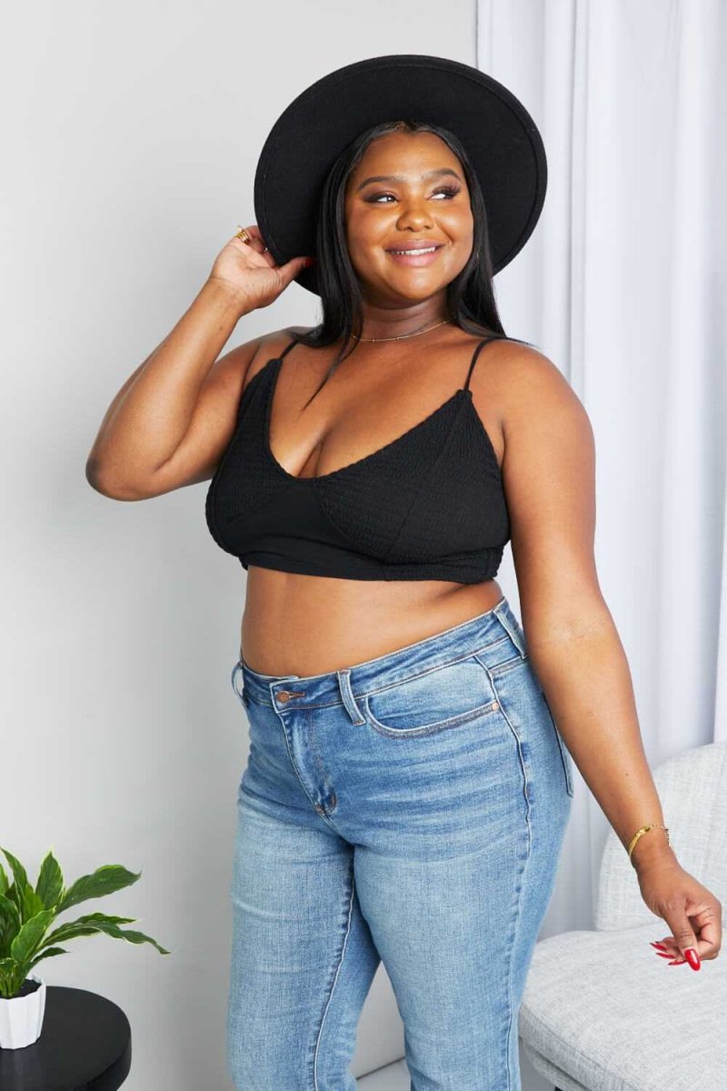 Zenana Full Size Textured Spaghetti Strap Bralette in Black - Hopeford Streams