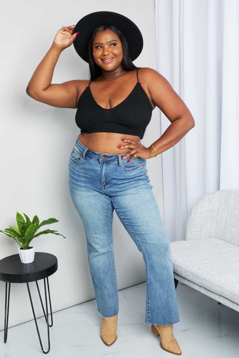 Zenana Full Size Textured Spaghetti Strap Bralette in Black - Hopeford Streams
