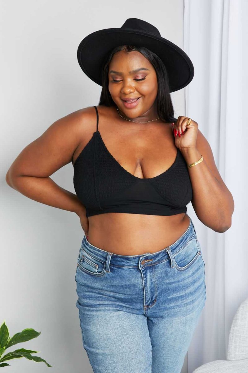 Zenana Full Size Textured Spaghetti Strap Bralette in Black - Hopeford Streams