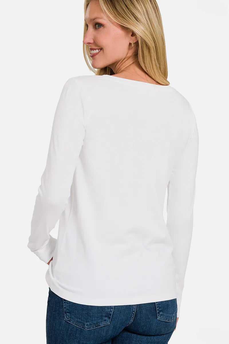 Zenana Full Size V - Neck Long Sleeve T-Shirt - Hopeford Streams