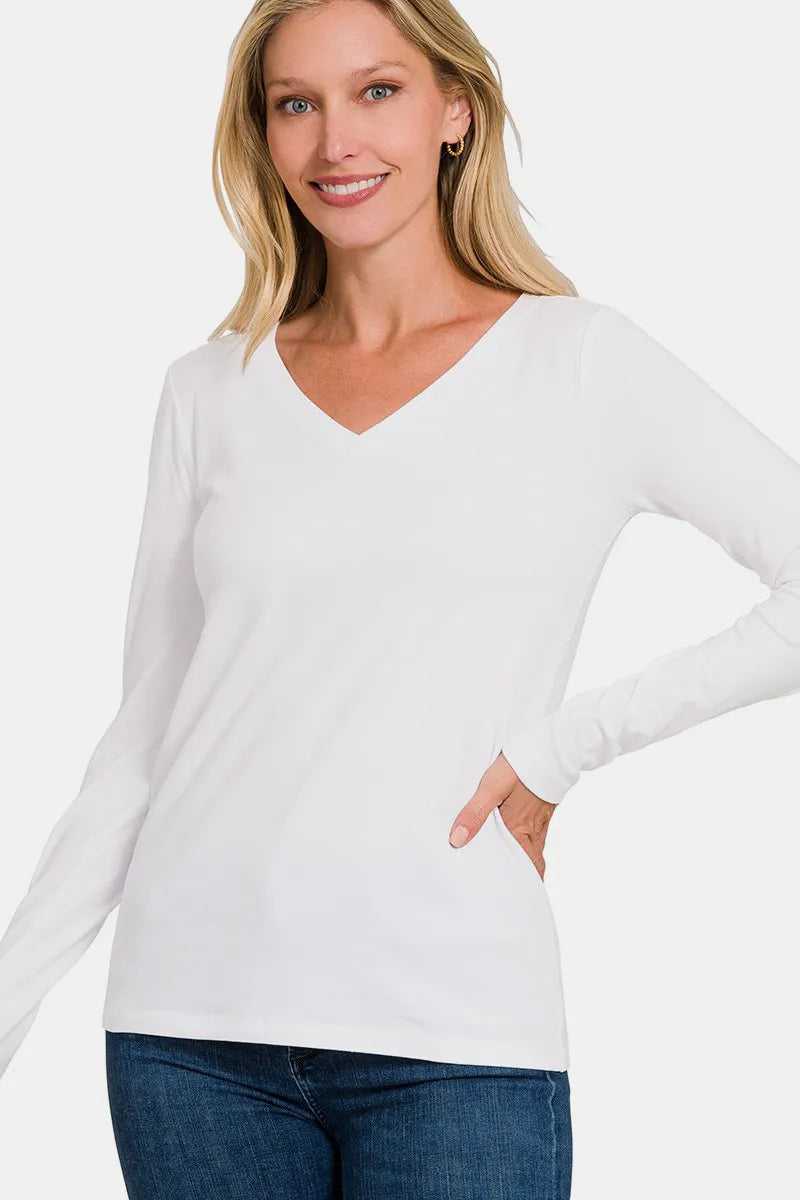 Zenana Full Size V - Neck Long Sleeve T-Shirt - Hopeford Streams