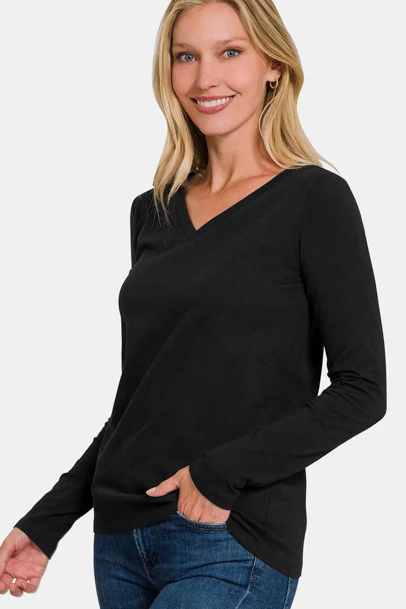 Zenana Full Size V - Neck Long Sleeve T-Shirt - Hopeford Streams