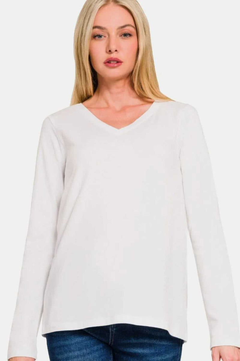 Zenana Full Size V - Neck Long Sleeve T-Shirt - Hopeford Streams