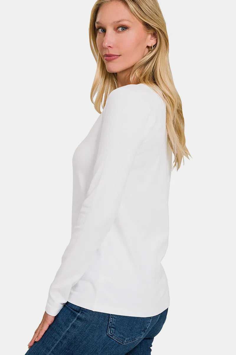 Zenana Full Size V - Neck Long Sleeve T-Shirt - Hopeford Streams