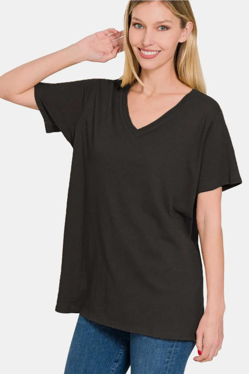 Zenana Full Size V - Neck Short Sleeve T-Shirt - Hopeford Streams