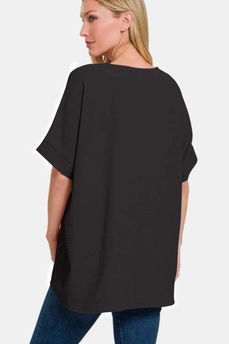 Zenana Full Size V - Neck Short Sleeve Top - Hopeford Streams
