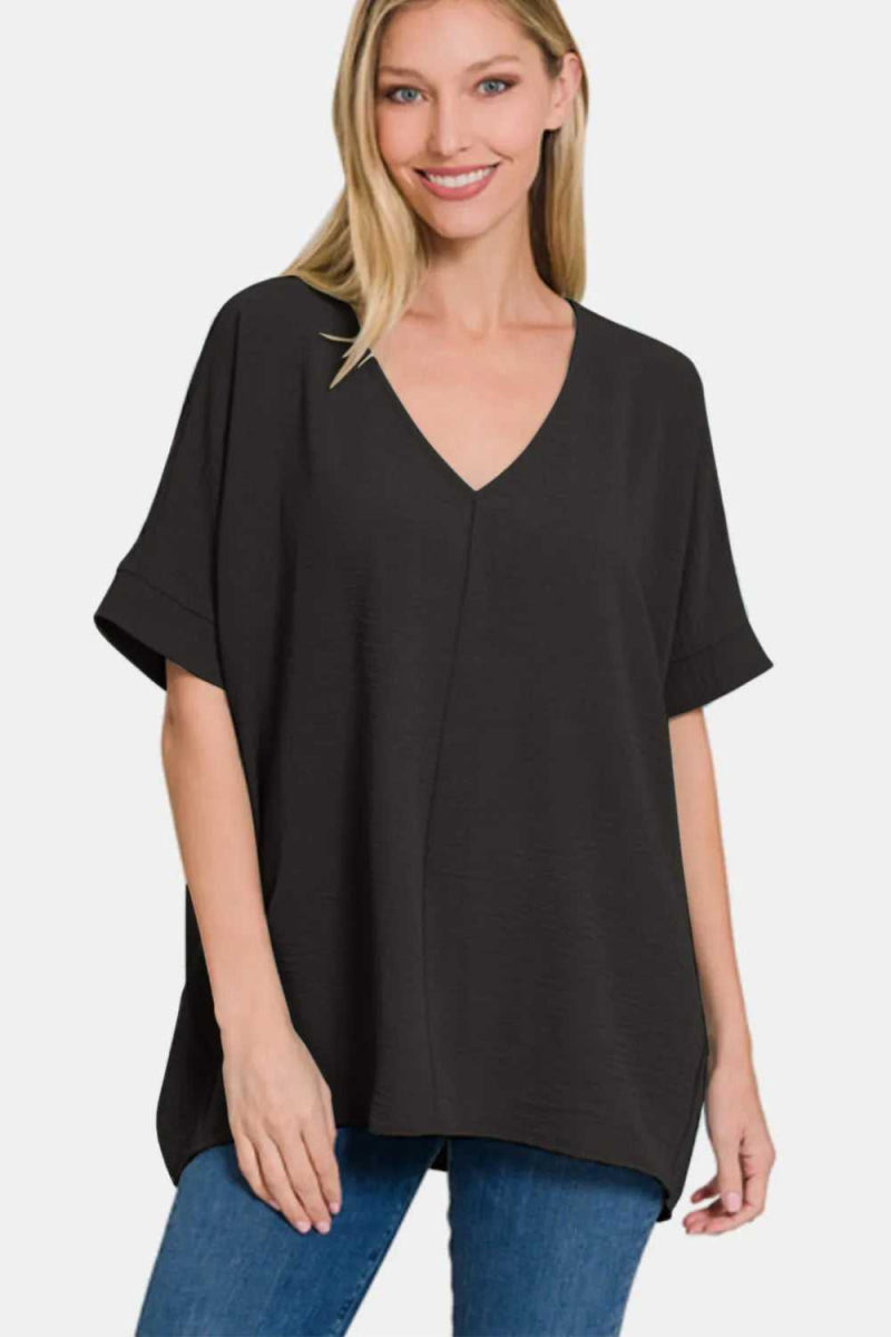 Zenana Full Size V - Neck Short Sleeve Top - Hopeford Streams