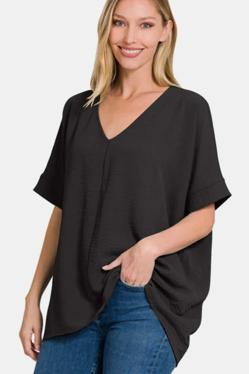 Zenana Full Size V - Neck Short Sleeve Top - Hopeford Streams