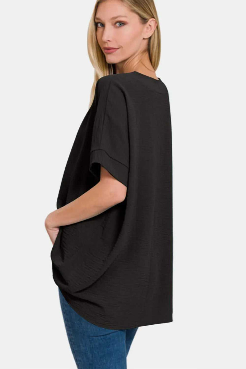 Zenana Full Size V - Neck Short Sleeve Top - Hopeford Streams