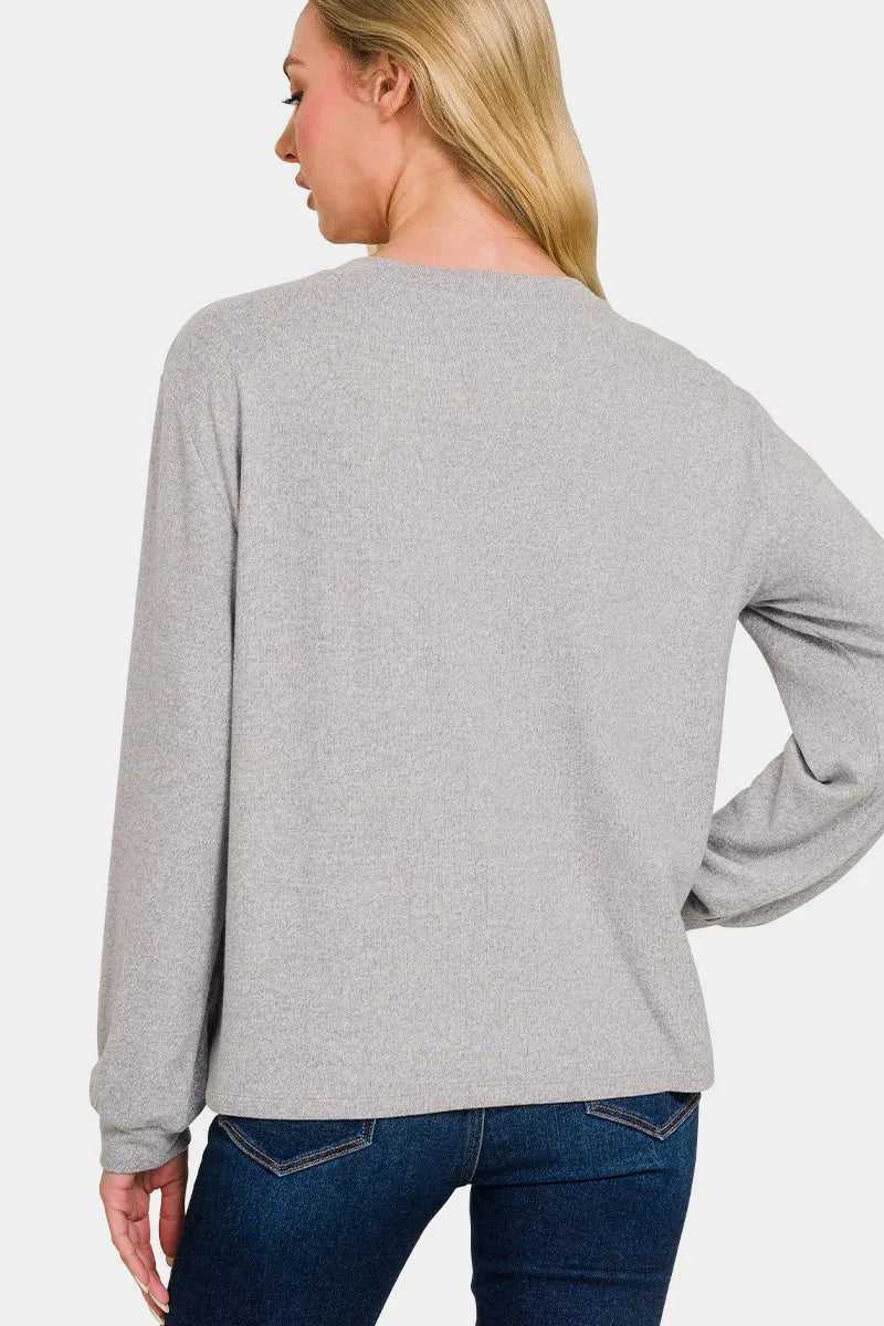 Zenana Hacci Round Neck Long Sleeve T-Shirt - Hopeford Streams