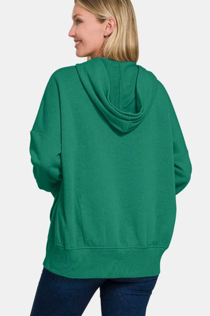 Zenana Half Snap Long Sleeve Hoodie with Kangaroo Pocket - Hopeford Streams