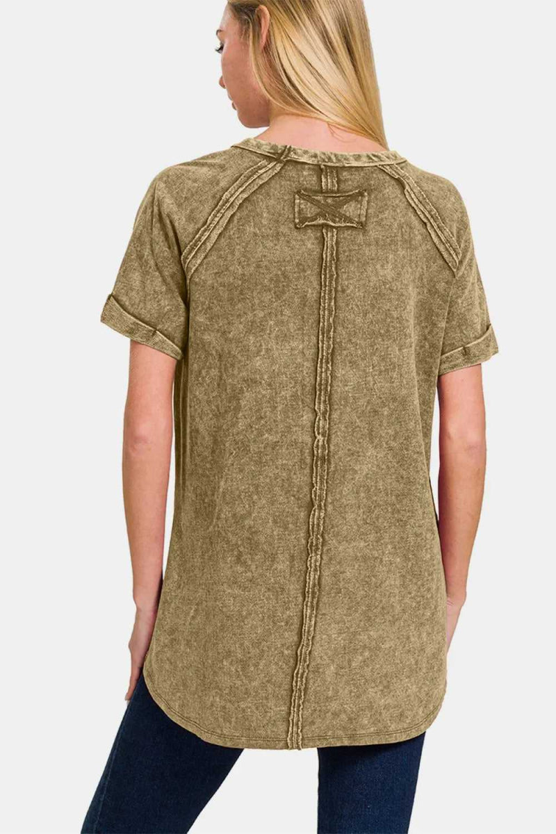 Zenana Heathered Round Neck Short Sleeve Top - Hopeford Streams