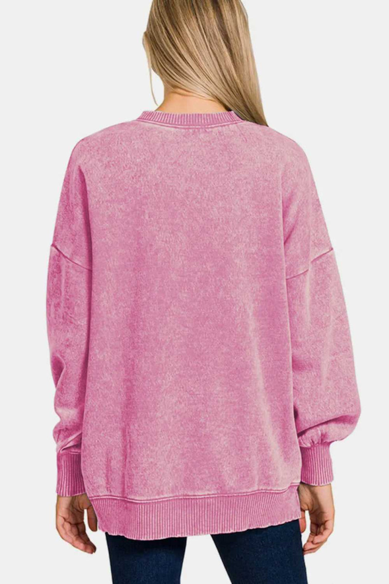 Zenana High - Low Acid Wash Fleece Sweatshirt - Hopeford Streams