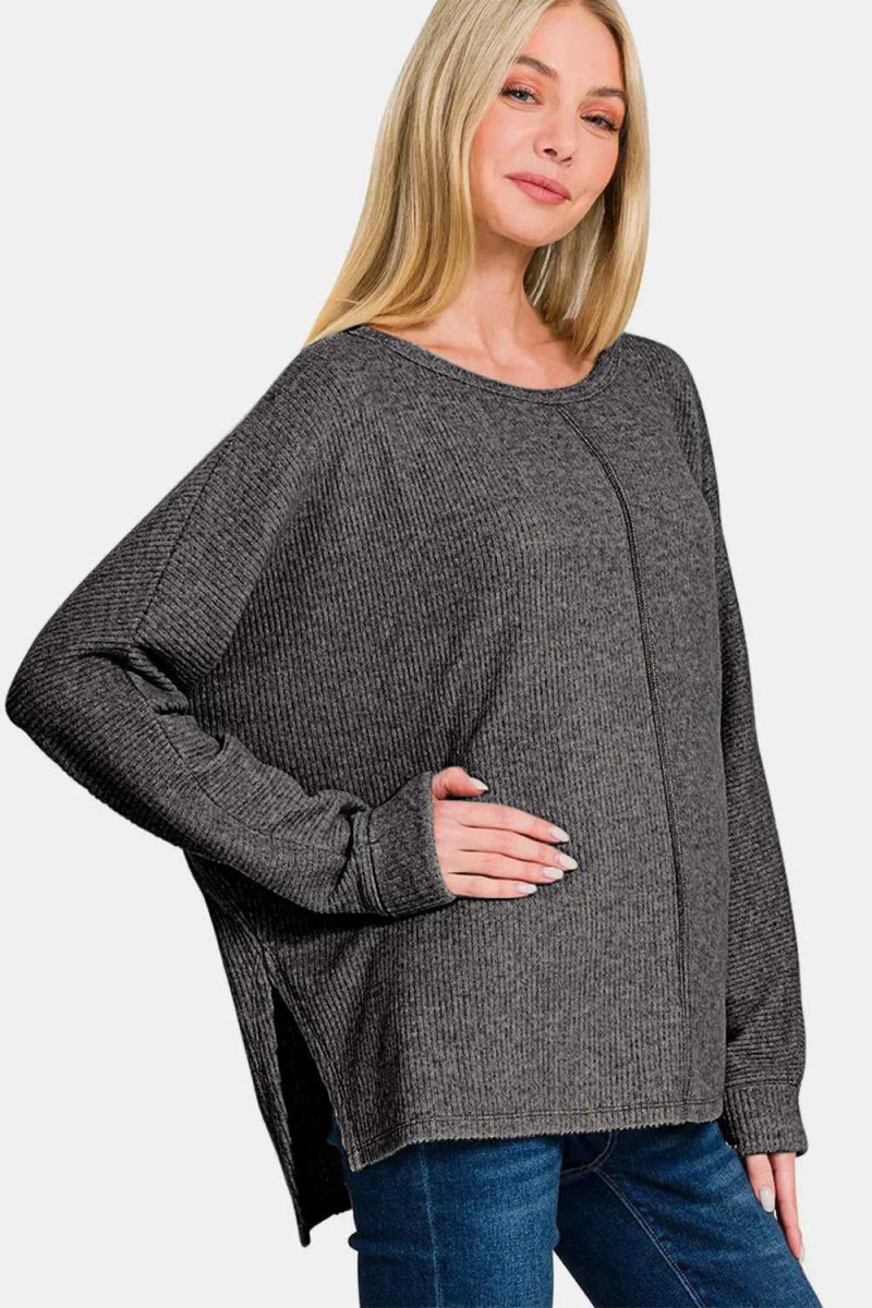 Zenana High - Low Side Slit Round Neck T-Shirt - Hopeford Streams