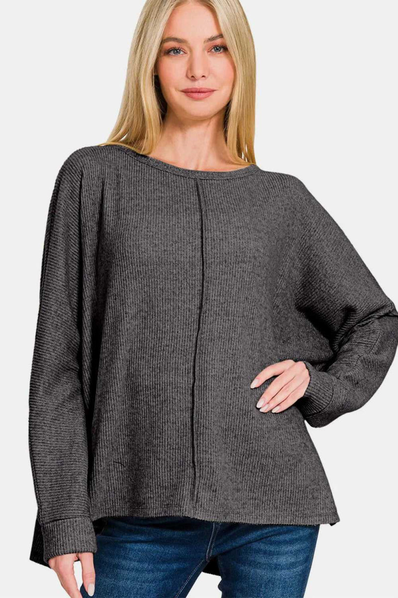 Zenana High - Low Side Slit Round Neck T-Shirt - Hopeford Streams