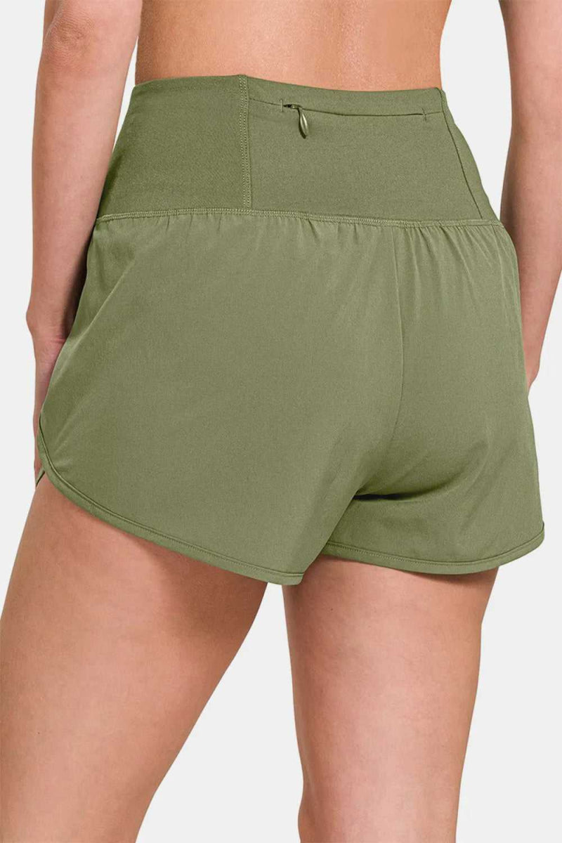 Zenana High - Waisted Zippered Back Pocket Active Shorts - Hopeford Streams