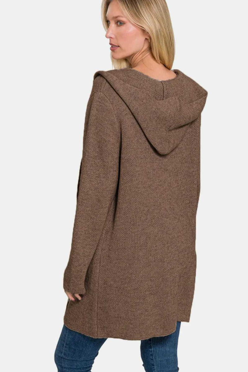 Zenana Hooded Open Front Sweater Cardigan - Hopeford Streams
