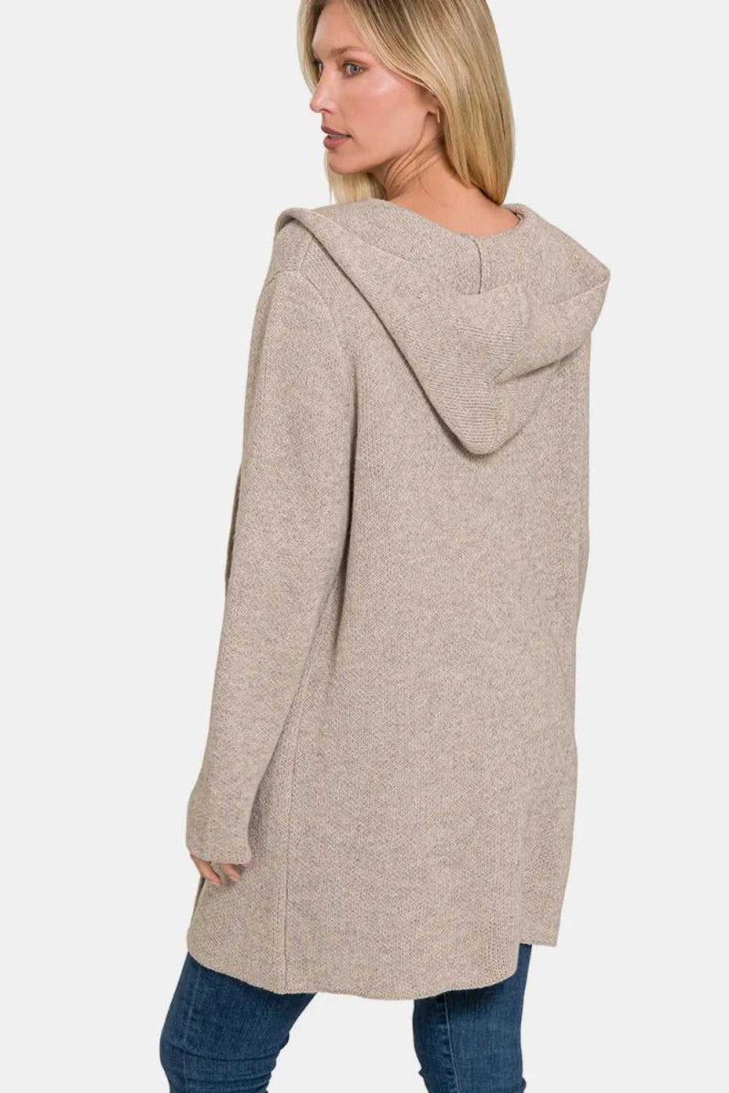 Zenana Hooded Open Front Sweater Cardigan - Hopeford Streams
