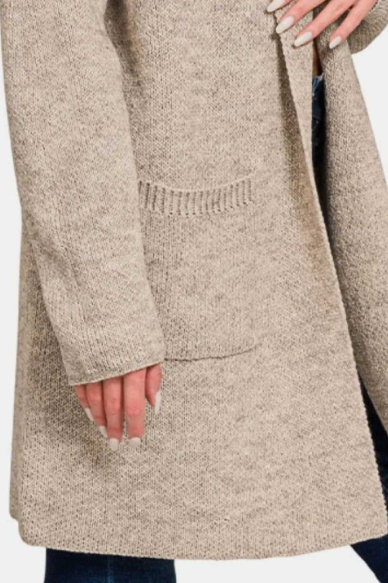 Zenana Hooded Open Front Sweater Cardigan - Hopeford Streams