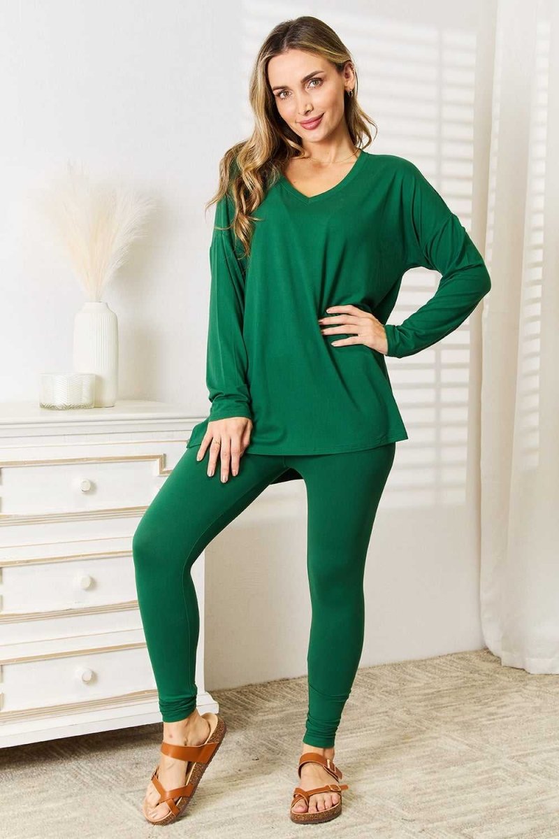 Zenana Lazy Days Full Size Long Sleeve Top and Leggings Set - Hopeford Streams
