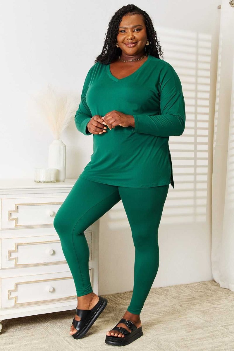 Zenana Lazy Days Full Size Long Sleeve Top and Leggings Set - Hopeford Streams