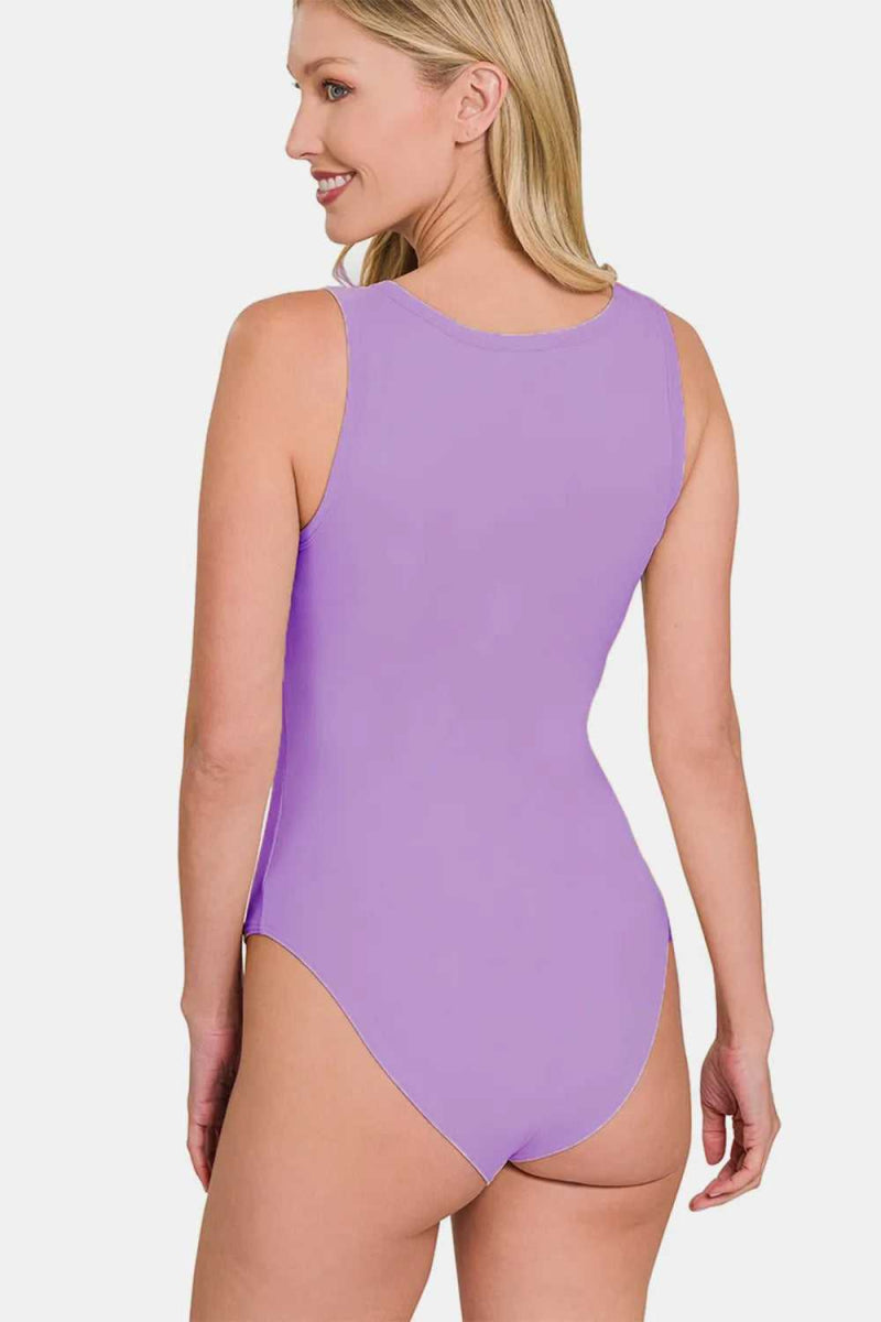 Zenana Microfiber Notched Sleeveless Bodysuit - Hopeford Streams