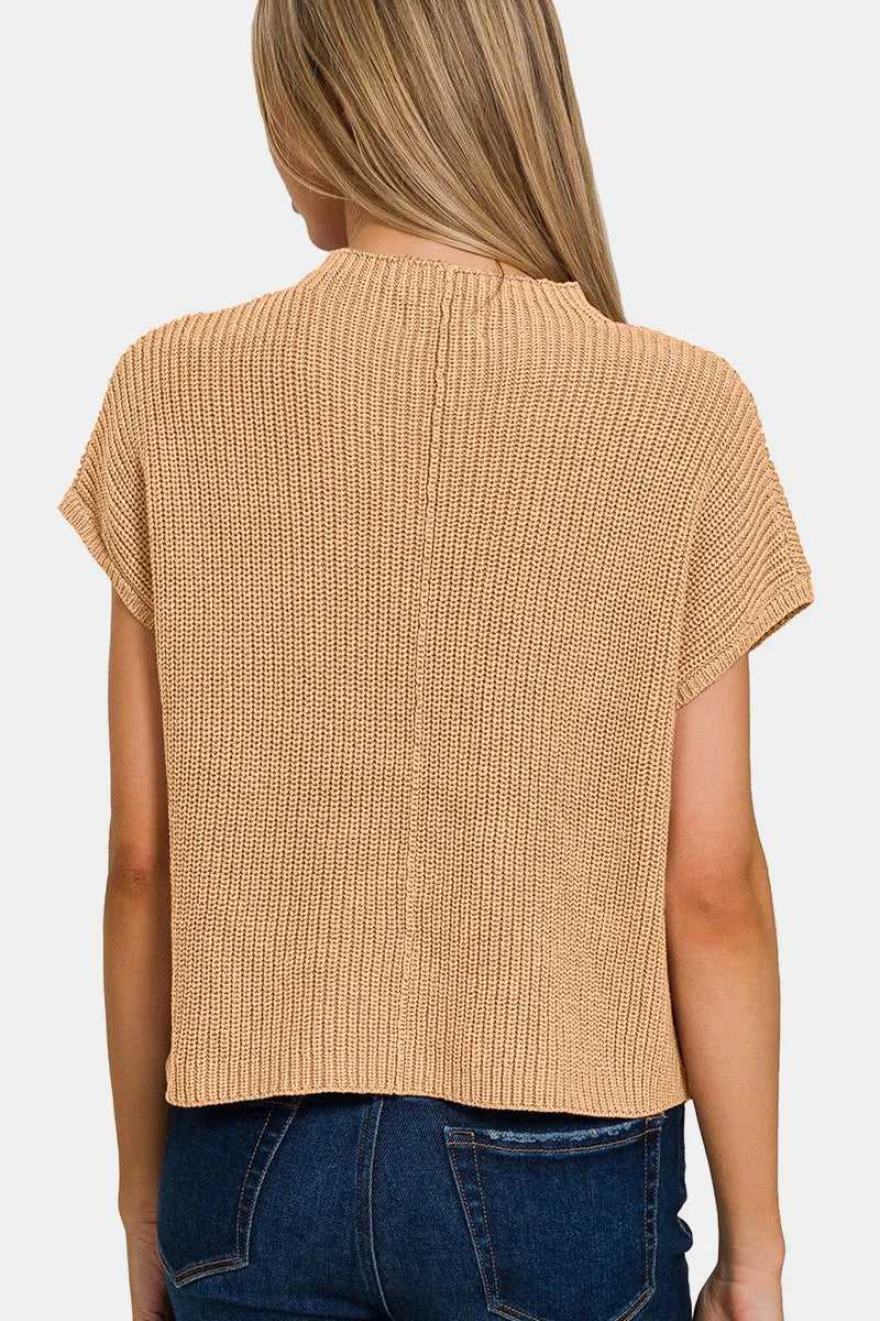 Zenana Mock Neck Short Sleeve Cropped Sweater - Hopeford Streams