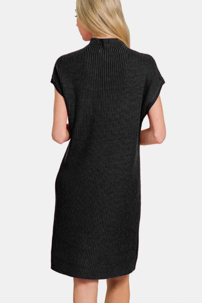 Zenana Mock Neck Short Sleeve Sweater Dress - Hopeford Streams