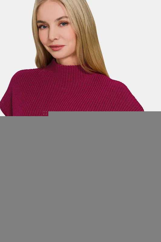 Zenana Mock Neck Short Sleeve Sweater Dress - Hopeford Streams