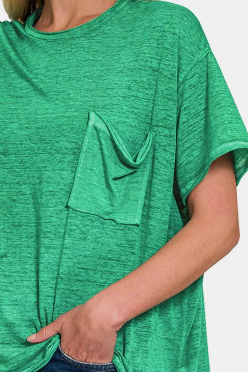 Zenana Pocketed Round Neck Dropped Shoulder T-Shirt - Hopeford Streams