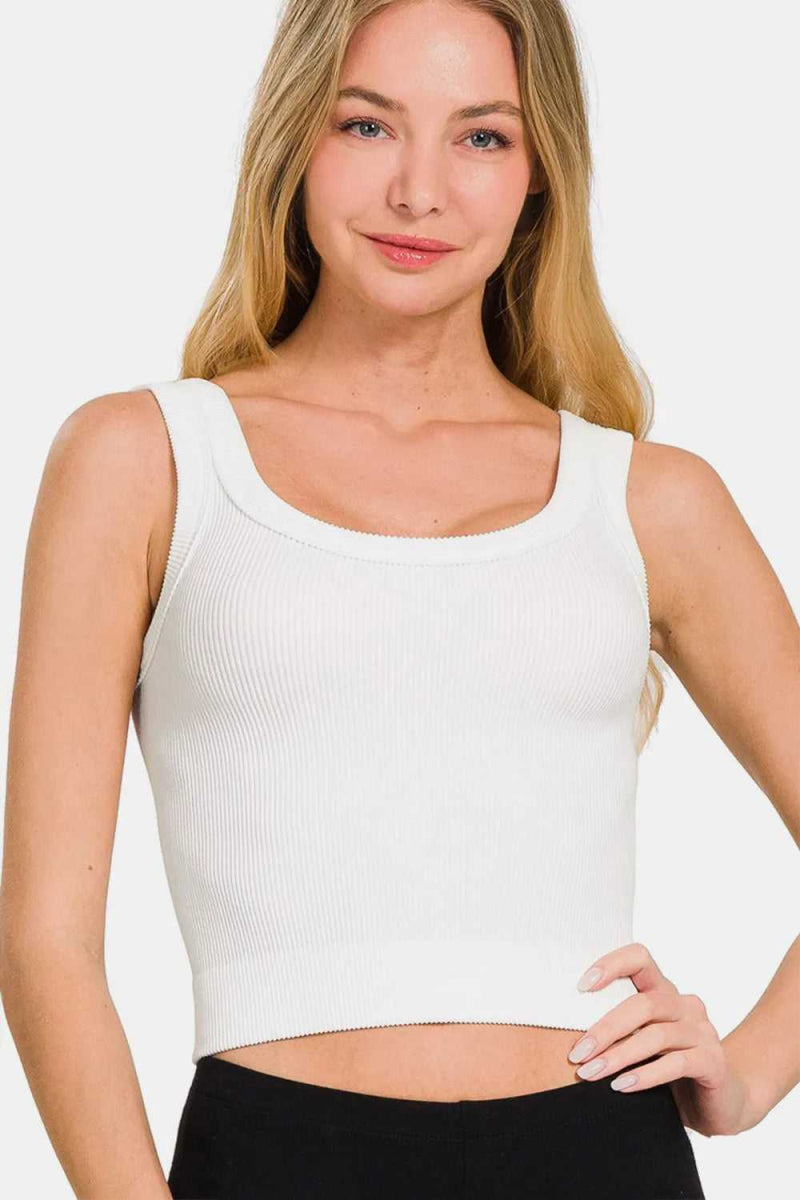 Zenana Ribbed Round Neck Cropped Tank - Hopeford Streams