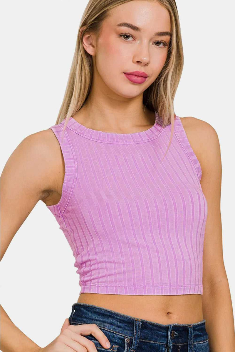 Zenana Ribbed Round Neck Cropped Tank - Hopeford Streams