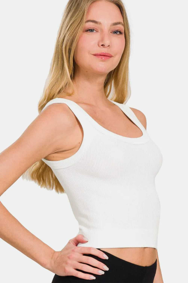 Zenana Ribbed Round Neck Cropped Tank - Hopeford Streams