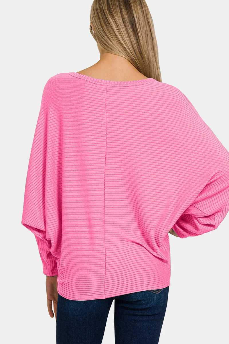 Zenana Ribbed Round Neck Long Sleeve Top - Hopeford Streams