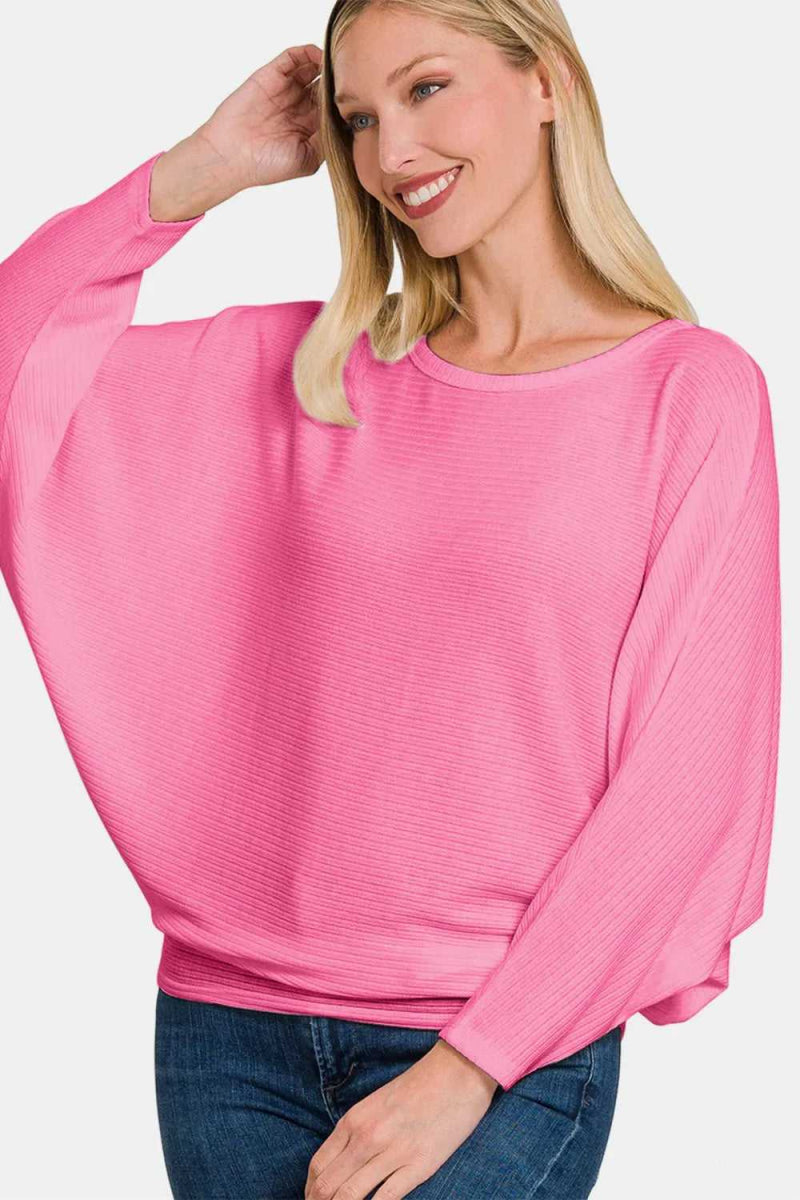 Zenana Ribbed Round Neck Long Sleeve Top - Hopeford Streams