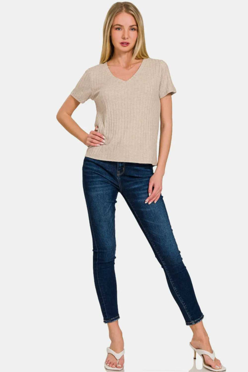 Zenana Ribbed Short Sleeve T-Shirt - Hopeford Streams