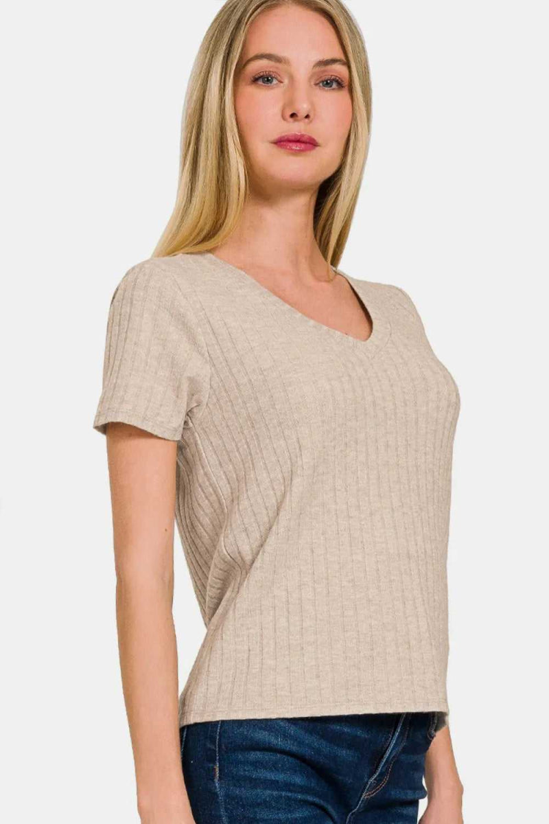 Zenana Ribbed Short Sleeve T-Shirt - Hopeford Streams